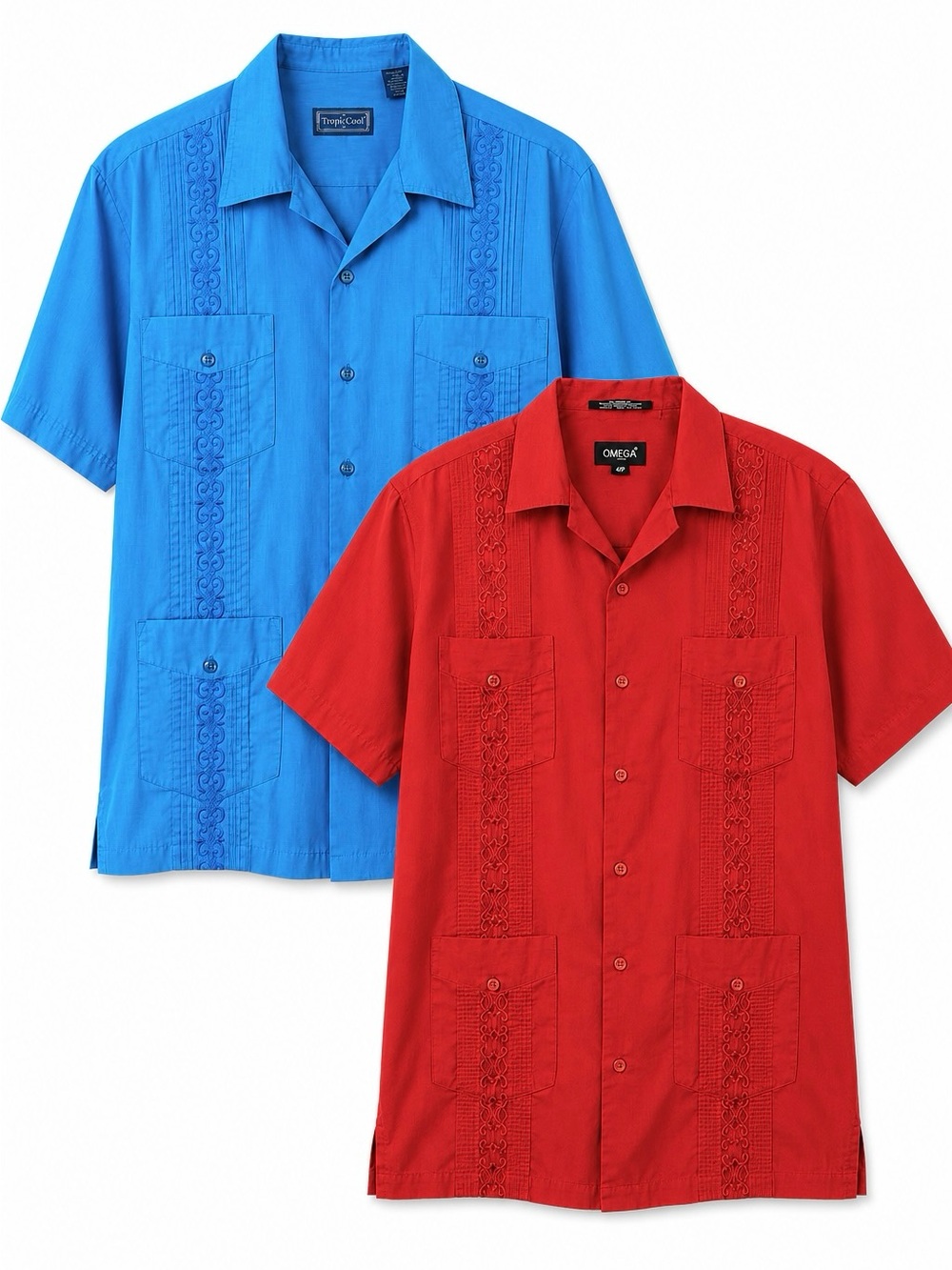 Mens Guayabera Cabana Shirt Bundle XL Red Blue TropiCool Omega Embroidered Camp